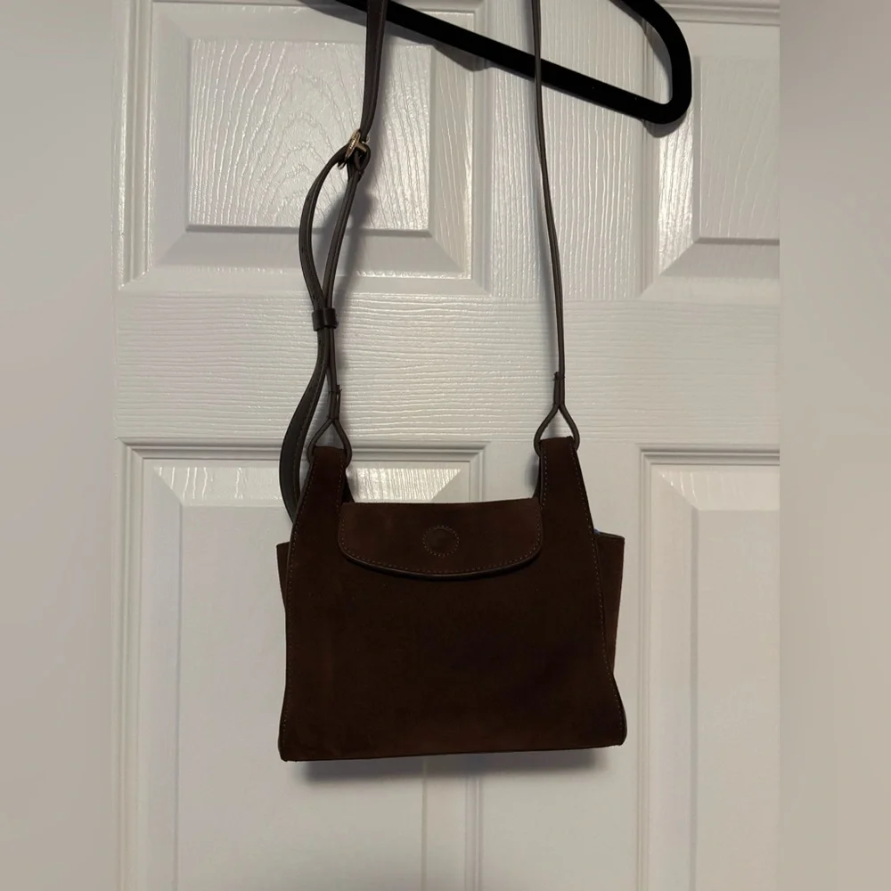Cuyana Mini Double Loop Suede Crossbody Bag Chocolate Brown - Picture 10 of 12